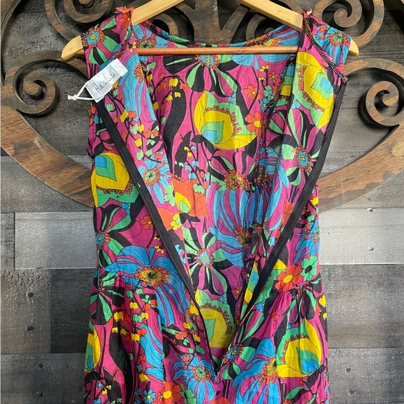 Tunic Blouse Bold Floral Colorful Summer Vacation Bohemian Embellished - Picture 8 of 12